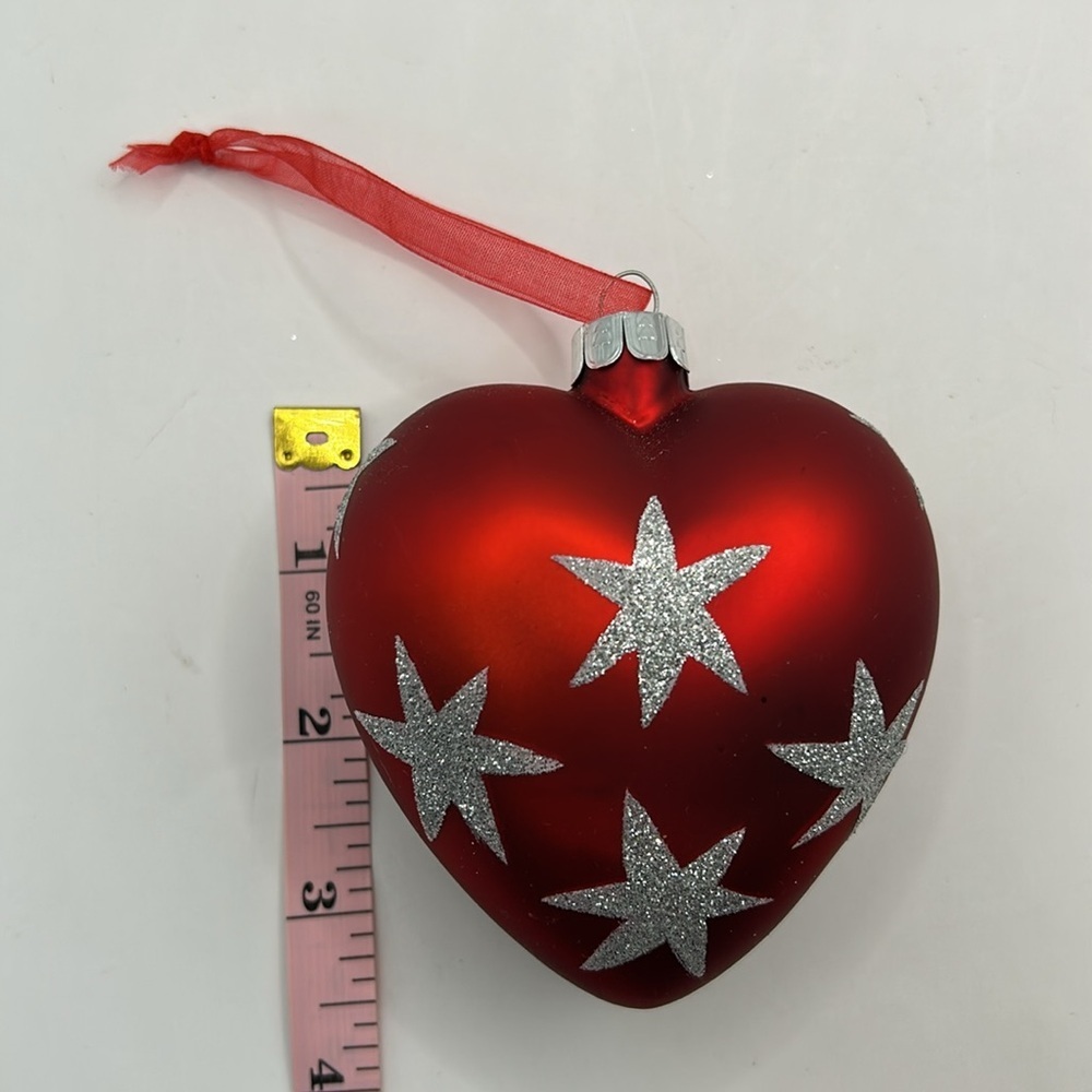Red Heart Glass Ornament with Silver Stars - Picture 5 of 6
